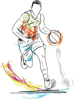 Sketch illustration of basketball player in action with ball
