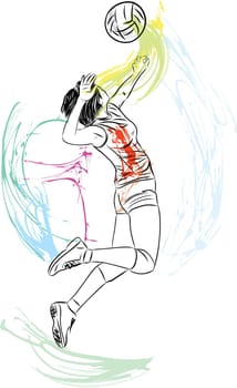 Sketch illustration of Female volleyball player in action