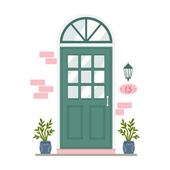 Retro vintage green door for home apartment isolated vector illustration