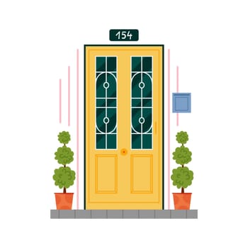 Retro vintage yellow door for home apartment isolated vector illustration