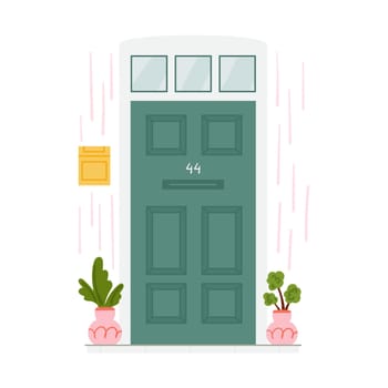 Retro vintage green door for home apartment isolated vector illustration