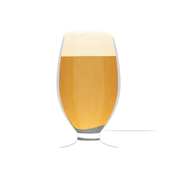 Glass of beer, cup full of craft refreshing golden lager with foam vector illustration