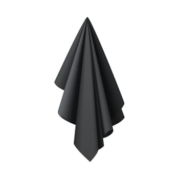 Black satin or silk cloth with drapery hanging, soft textile with drapes vector illustration