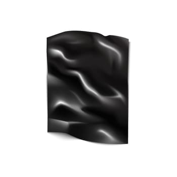 Black latex fabric with smooth creases texture, 3D sheet with wrinkles and shine light effect vector illustration