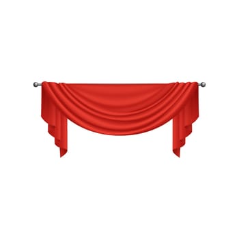 Red 3D curtains hanging on decorative pipe with beautiful folds and drapery vector illustration