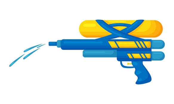 Water gun shoot splash. Summer water weapon, pistol toy cartoon vector illustration
