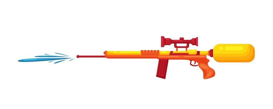 Water plastic gun shoot splash. Summer water weapon, pistol toy cartoon vector illustration