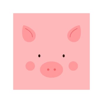 Simple pig portrait. Cute animal head portrait, piggy face flat illustration