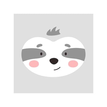 Simple raccoon portrait. Cute animal head portrait, kawaii raccoon face flat illustration