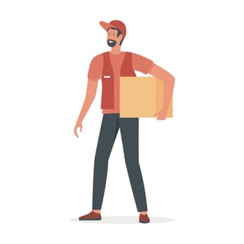 Delivery courier in working uniform. Delivery man, express delivery service cartoon vector illustration