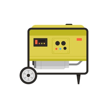 Electric generator on wheels. Portable gasoline generator, industrial power generator cartoon vector illustration