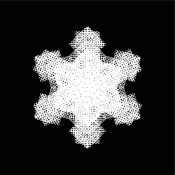 Grunge snowflake isolated. Brushed christmas design template. Distress painted star shape. Icon, badge, label, certificate background. Artistic design element. EPS10 vector.