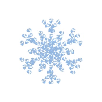 Distress painted snowflake shape. Grunge isolated star. Brushed grainy christmas design template. Icon, badge, label, certificate background. Artistic design element. EPS10 vector.
