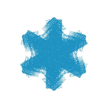 Grunge blue snowflake isolated. Brushed christmas design template. Distress painted star shape. Icon, badge, label, certificate background. Artistic design element. EPS10 vector.