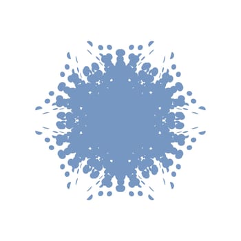 Grunge blue snowflake isolated. Brushed christmas design template. Distress painted star shape. Icon, badge, label, certificate background. Artistic design element. EPS10 vector.