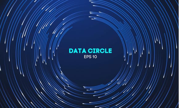 Data swirl on dark blue technology background.