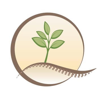 Tree growing on mound inside letter Q logo. Soil quality icon. Vector illustration outline flat design style.
