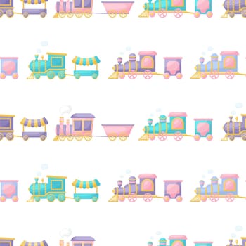 Cute children's seamless pattern with trains. Creative kids texture for fabric, wrapping, textile, wallpaper, apparel. Vector illustration.