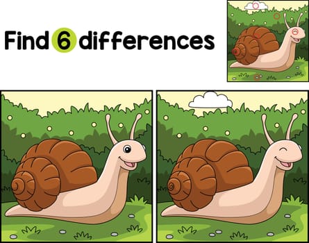 Find or spot the differences on this Snail Animal Kids activity page. A funny and educational puzzle-matching game for children.