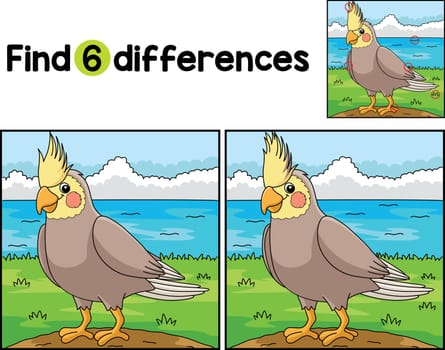 Find or spot the differences on this Cockatiel Animal Kids activity page. A funny and educational puzzle-matching game for children.
