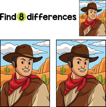 Find or spot the differences on this Cowboy in the Desert kids activity page. A funny and educational puzzle-matching game for children.