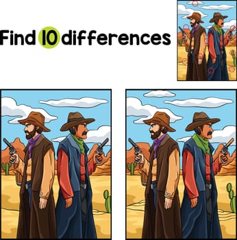 Find or spot the differences on this Cowboy Duel kids activity page. A funny and educational puzzle-matching game for children.