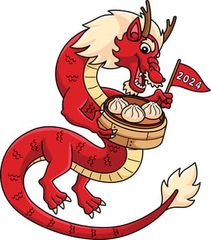 This cartoon clipart shows a Year of the Dragon Holding a Dumpling illustration.