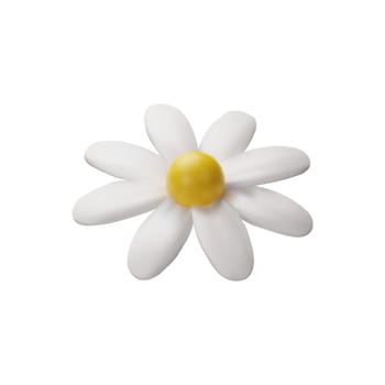 3D render daisy. Vector illustration of summer flower. Realistic fresh blossom in white and yellow color. Fresh chamomile right side in clay style. Botany decoration element for bouquet.