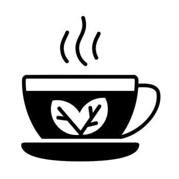 Cup of tea with mint leaves vector solid icon. Graph symbol for fitness and weight loss web site and apps design, logo, app, UI