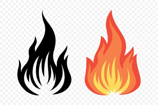 Flat Vector Fire Flame Icon Set. Campfire Shape Sign, Isolated. Bonfire Collection. Vector Illustration.