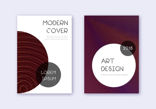Trendy cover design template set. Orange abstract lines on wine red background. Graceful cover design. Grand catalog, poster, book template etc.