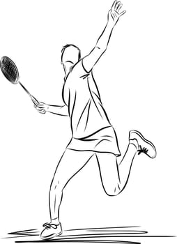 A woman plays badminton on the court. Sportswoman at a tournament, championship, badminton competition Outdoor rocket sport