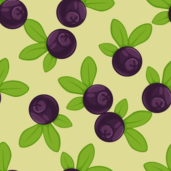 Vector Blueberry Seamless Pattern featuring a repeating background with a set of cut-out illustrations of fruity strawberries with green leaves. A collection of blueberry still lifes on a white background, perfect for wrapping paper.