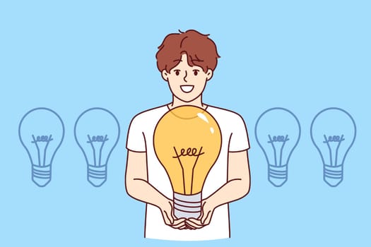 Teenage boy chooses one idea from many after brainstorming and choosing topic for school essay. Happy talented teenager proposes own idea to launch startup with great potential for growth