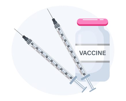 Vaccine bottle and syringes. Medical icon. The concept of vaccination. Illustration, vector