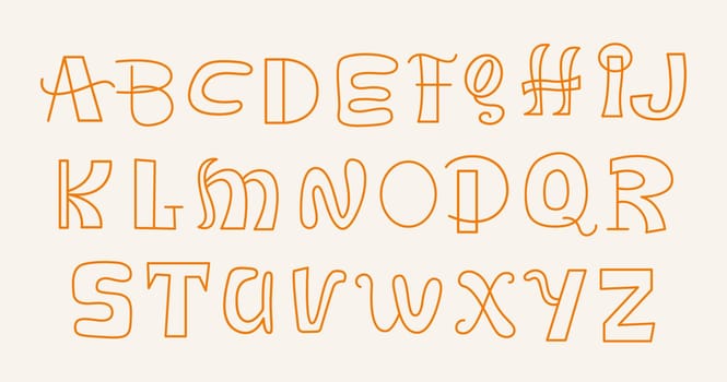 English Outline Letters Trendy Cut Out Alphabet Hand Lettering Shape Set. Latin Font Scrapbooking ABC Elements Collection. Vector Illustration