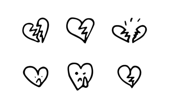 Hand-Drawn Heartbreak Icon Set - Emotional Vector Art Pen Illustration
