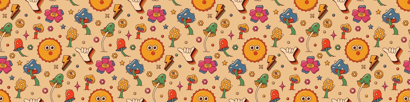 Groovy retro seamless pattern in Boho colors.