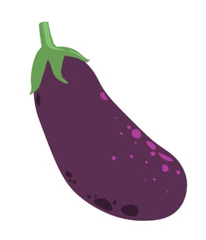 Organic eggplant with fruit stalk for balanced nutrition. Ripe vegetable from farm for making delicacies. Dietary products without nitrates, chemical additives. Isolated icon vector in flat style