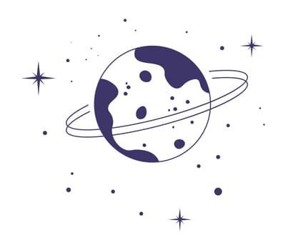Esoteric and magic elements, isolated composition of planet with stars and dots, constellations and celestial bodies in cosmos. Galaxy and universe, occultism and mystics. Vector in flat style
