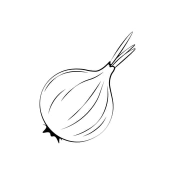 Onion coloring book. Children s coloring book with an image of a bow. A ripe vegetable garden. A vegetarian product. Vector illustration.