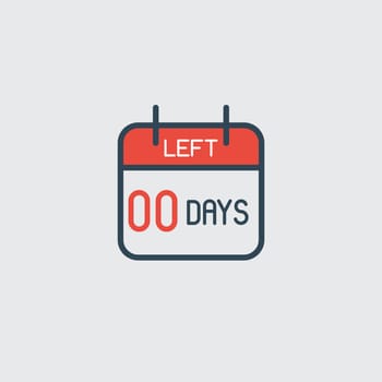 Countdown daily page calendar icon - 0 days left. Number day to go. Agenda app, business deadline, date. Reminder, schedule simple pictogram.
