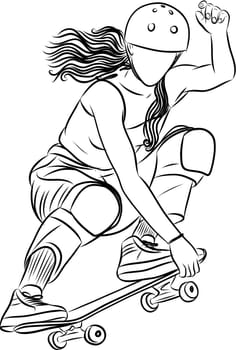 Skaters jumping with skateboards. Young people skate boarding. Sketch Illustration