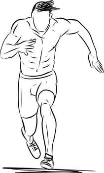 Sketch of young man runner running, Marathon runners vector illustration
