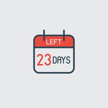 Countdown daily page calendar icon 23 days left. Number day to go. Agenda app, business deadline, date. Reminder, schedule simple pictogram.
