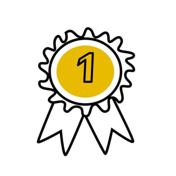 first place medal outline icon in doodle style. Vector illustration isolated.
