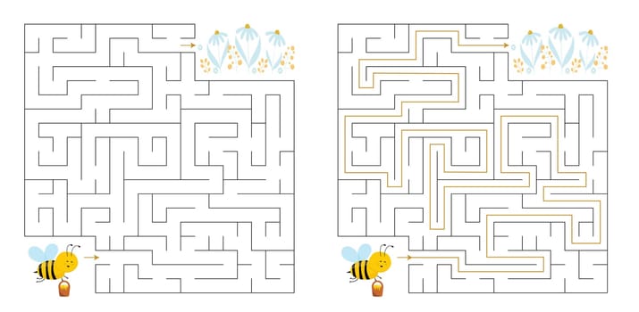 Labyrinth - Puzzle For Kids Helps Little Bee Reach Flower