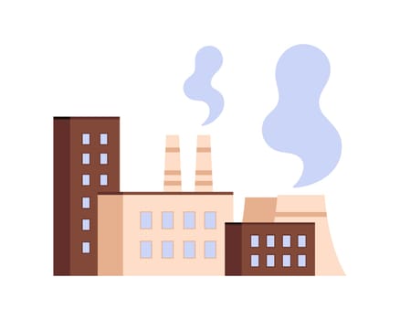 Factory buildings, plant towers with smoke pollution from chimney vector illustration