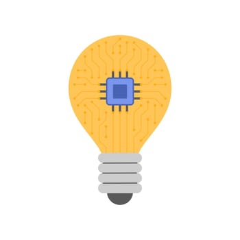 Smart yellow light bulb with circuit, innovation and inspiration symbol vector illustration