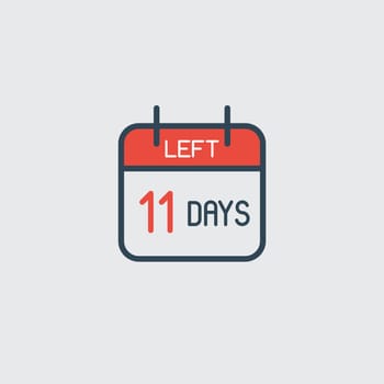 Countdown daily page calendar icon 11 days left. Number day to go. Agenda app, business deadline, date. Reminder, schedule simple pictogram.